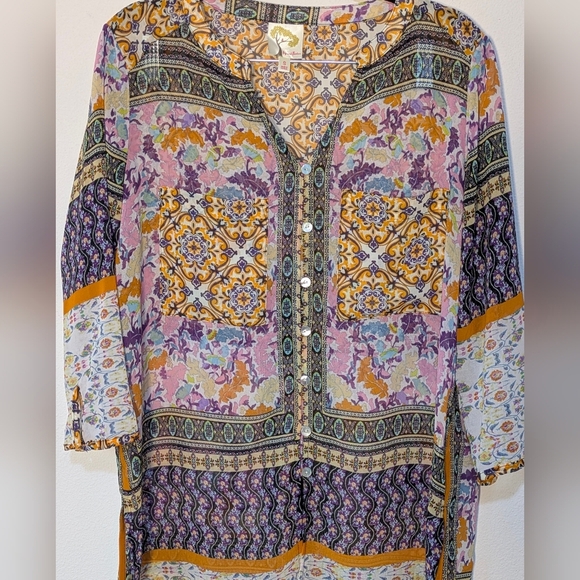 Anthropologie Fig and Flower S Boho Bohemian Hippie Sheer Tunic Top Cover Up - Picture 6 of 12